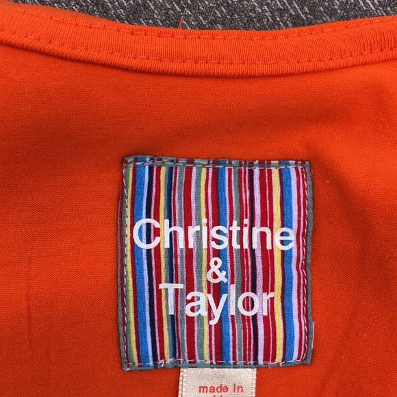 NWOT- CHRISTINE & TAYLOR 3/4 Sleeve Wrap Dress - Orange blue white stripes - Picture 2 of 8